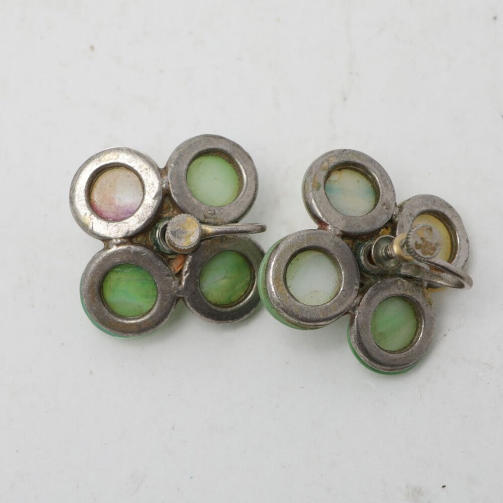 Vintage Flower Abalone Shell Earrings Screw Back iridescent Retro Faux Pearl - Picture 6 of 7